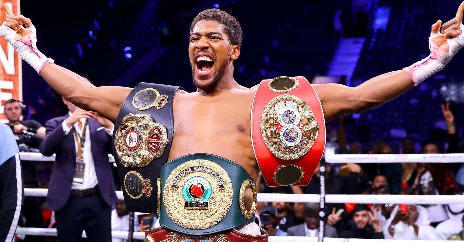 Anthony Joshua celebrates
